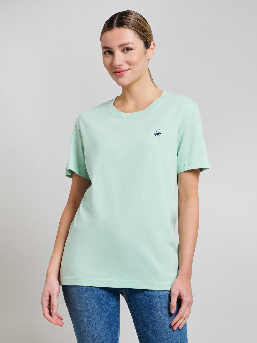 Beverly Hills Polo Club UK-COTTON JERSEY CREWNECK T-SHIRT CELADON DRIFT