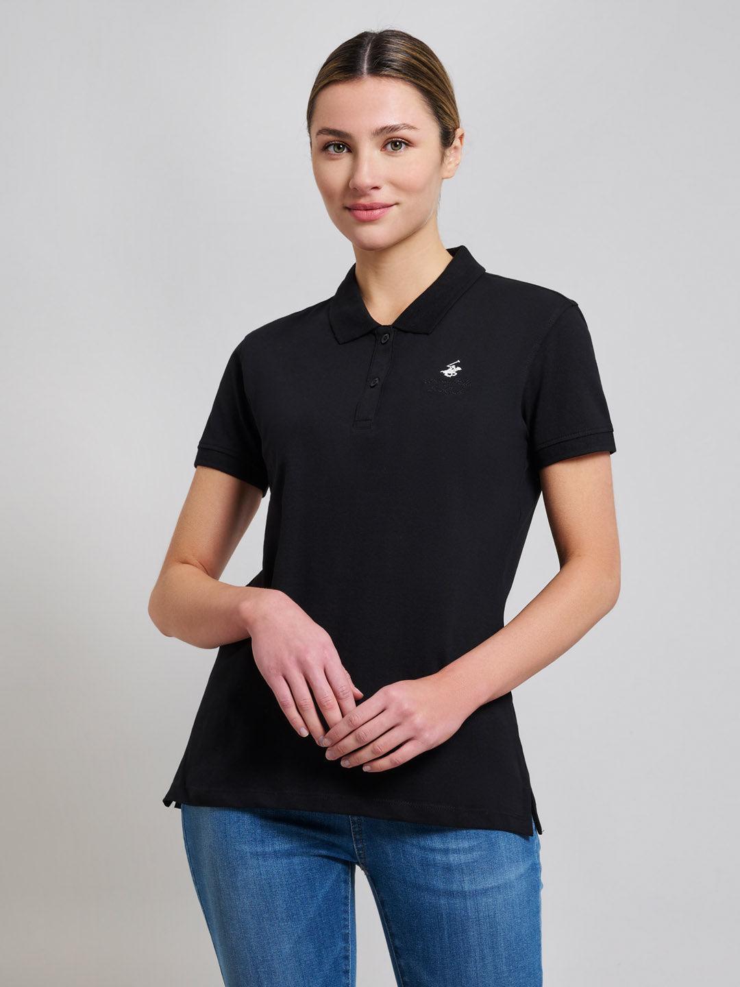 Beverly Hills Polo Club UK-COTTON PIQUE POLO SHIRT CLUB BLACK